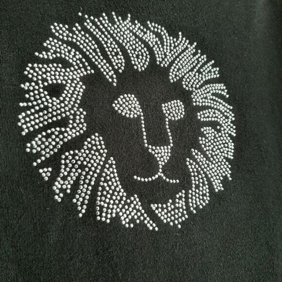 ANNE KLEIN / Micro Gem Studded Lion Logo Boat Neck Black Tee Sz S - Picture 6 of 11